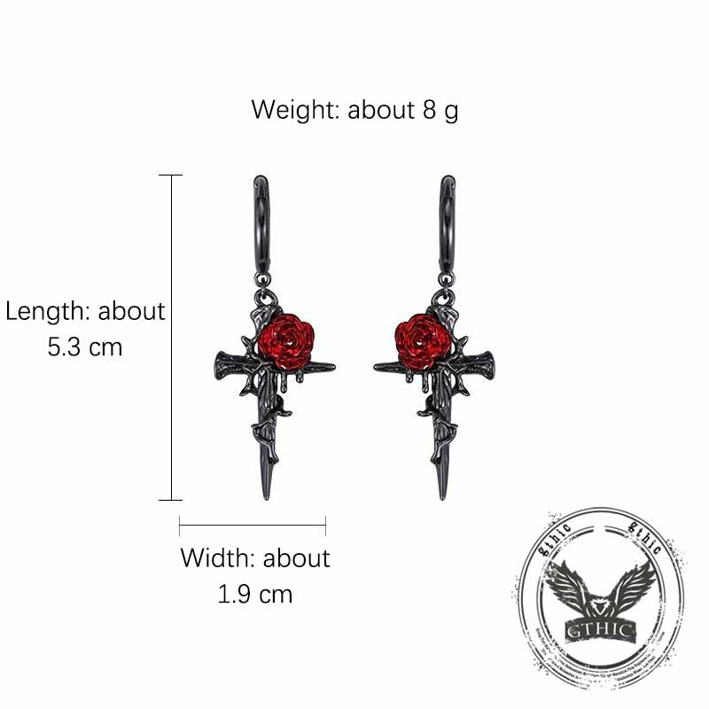 Dark Gothic Thorn Rose Cross Zinc Alloy Earrings