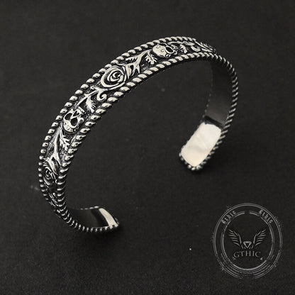 Dark Skull Rose Gothic Stainless Steel Open Bracelet