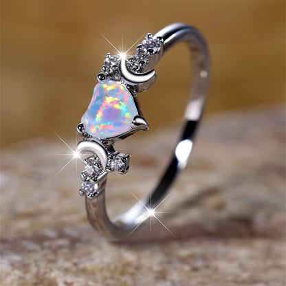 Moon Goddess Embrace Opal Heart Ring