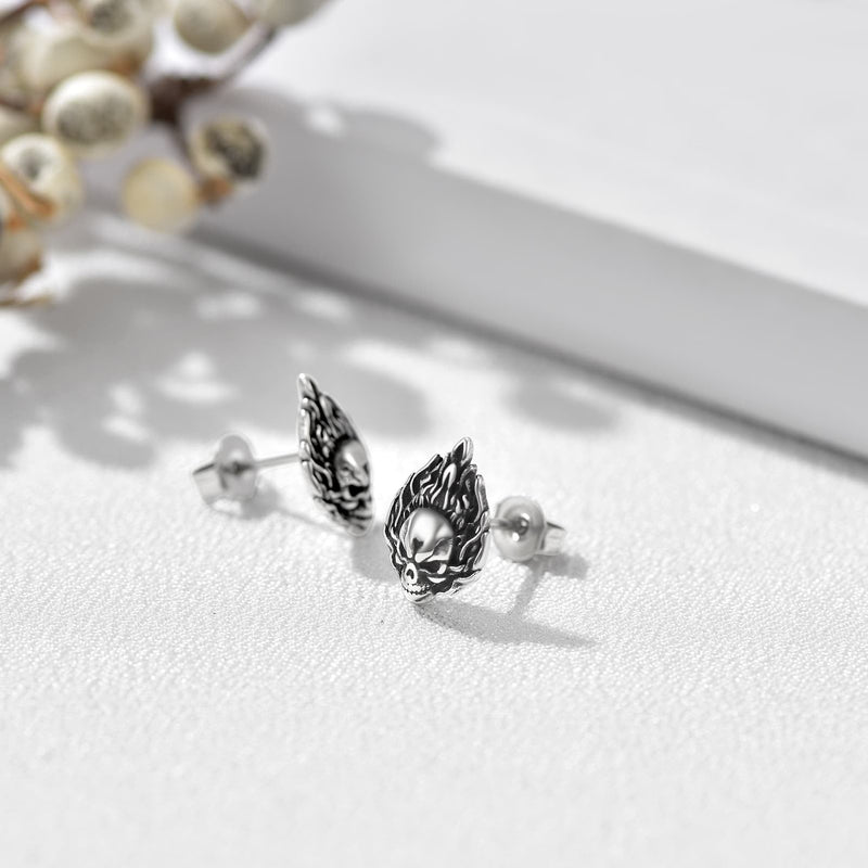 Flame Skull Stud Earrings for