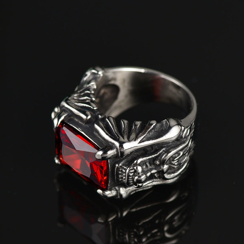 Flash Gothic Ruby Dragon Ring Stainless Steel