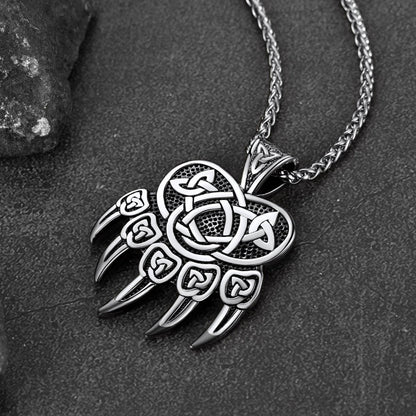 Viking Bear Paw Necklace With Celtic Knot for