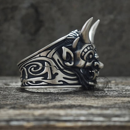 Demon Cyber Oni Mask Sterling Silver Ring