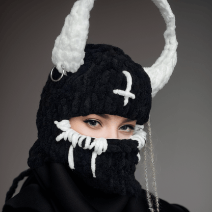 Demon Horn Knit Ski Mask Balaclava Hat