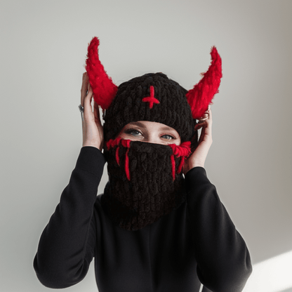 Demon Horn Knit Ski Mask Balaclava Hat
