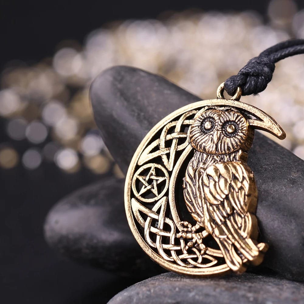 Mystical Owl and Crescent Moon Pentacle Necklace: a Wiccan Amulet for Owl Enthusiasts