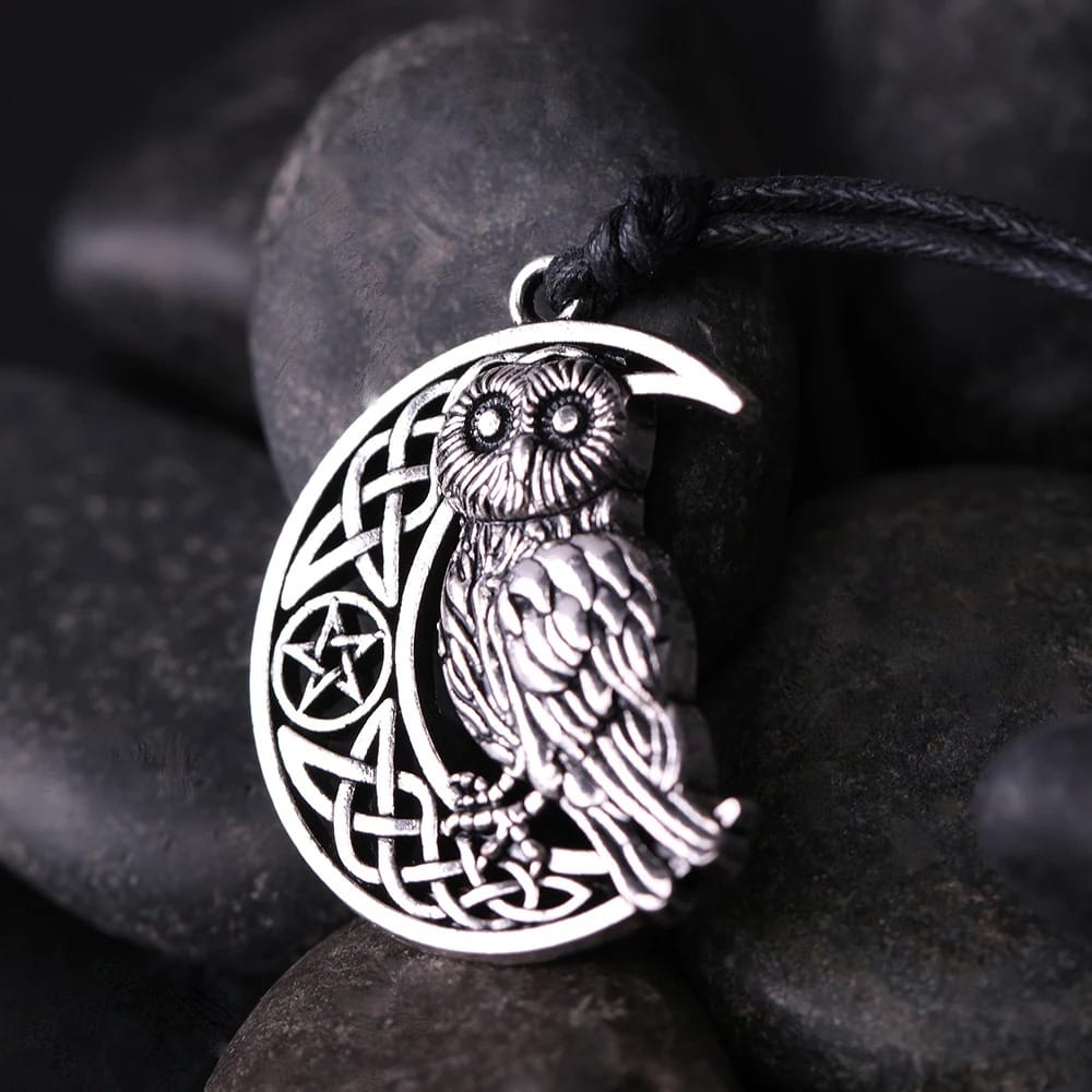 Mystical Owl and Crescent Moon Pentacle Necklace: a Wiccan Amulet for Owl Enthusiasts