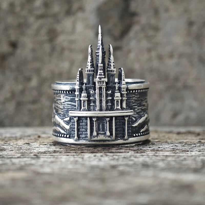 Detailed Castle Design Sterling Silver Ring