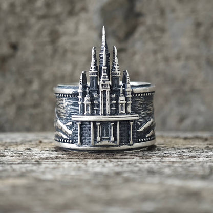 Detailed Castle Design Sterling Silver Ring