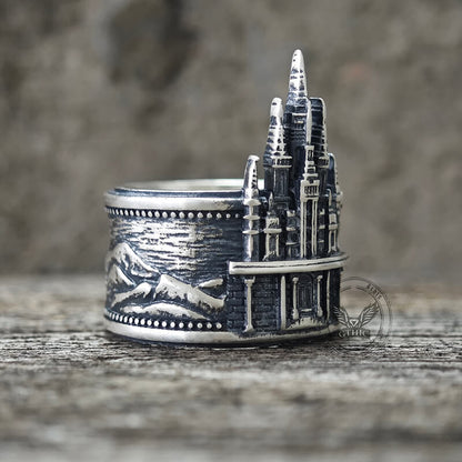 Detailed Castle Design Sterling Silver Ring