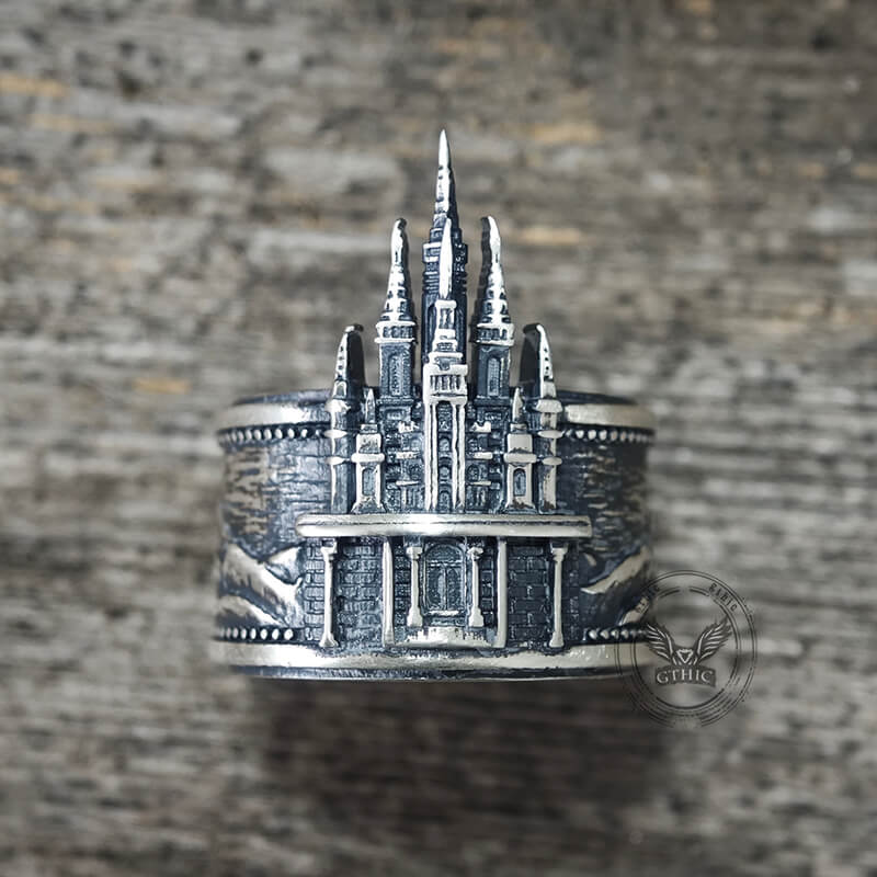 Detailed Castle Design Sterling Silver Ring