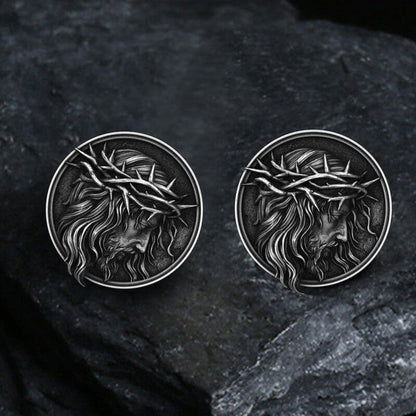 Detailed Jesus Christ Pure Tin Cufflinks