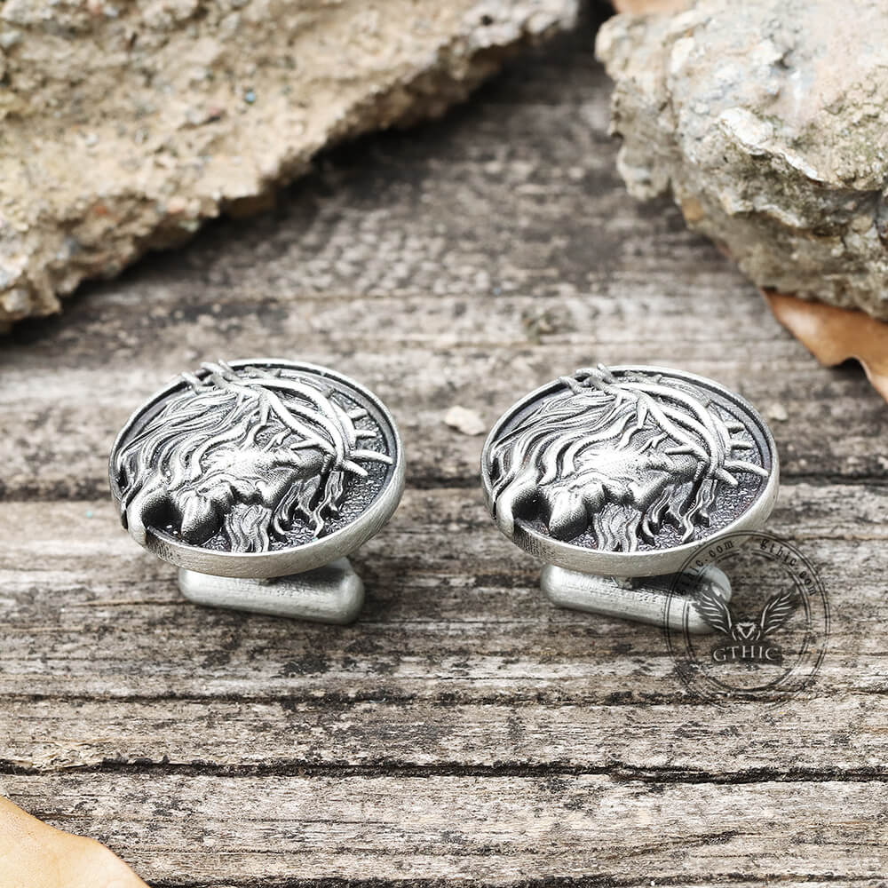 Detailed Jesus Christ Pure Tin Cufflinks