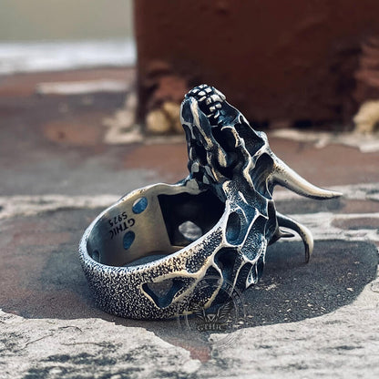 Devil Dragon Skull Sterling Silver Ring