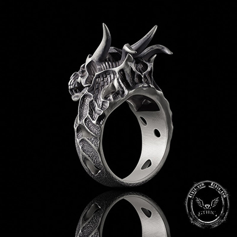 Devil Dragon Skull Sterling Silver Ring