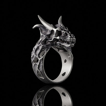 Devil Dragon Skull Sterling Silver Ring