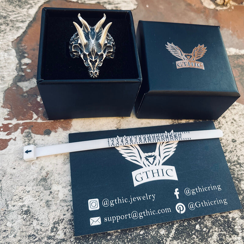 Devil Dragon Skull Sterling Silver Ring