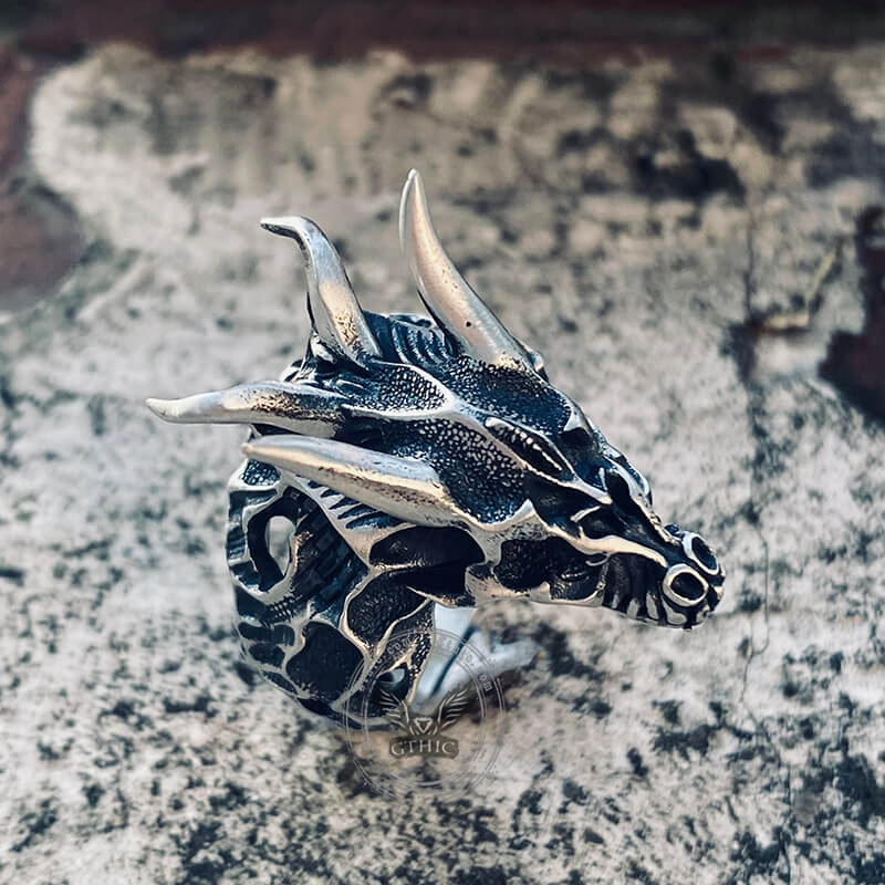 Devil Dragon Skull Sterling Silver Ring