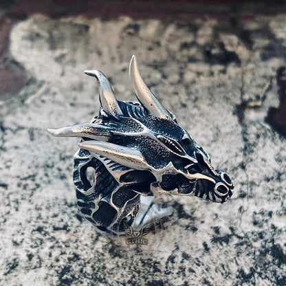 Devil Dragon Skull Sterling Silver Ring