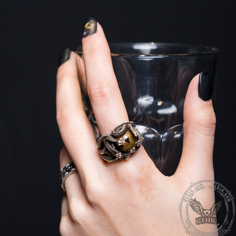 Devil's Eye Sterling Silver Snake Ring