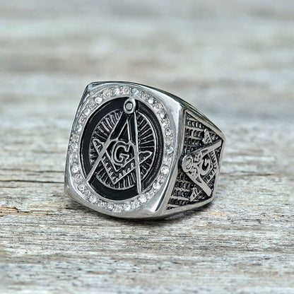 Diamond Masonic Symbol Stainless Steel Ring