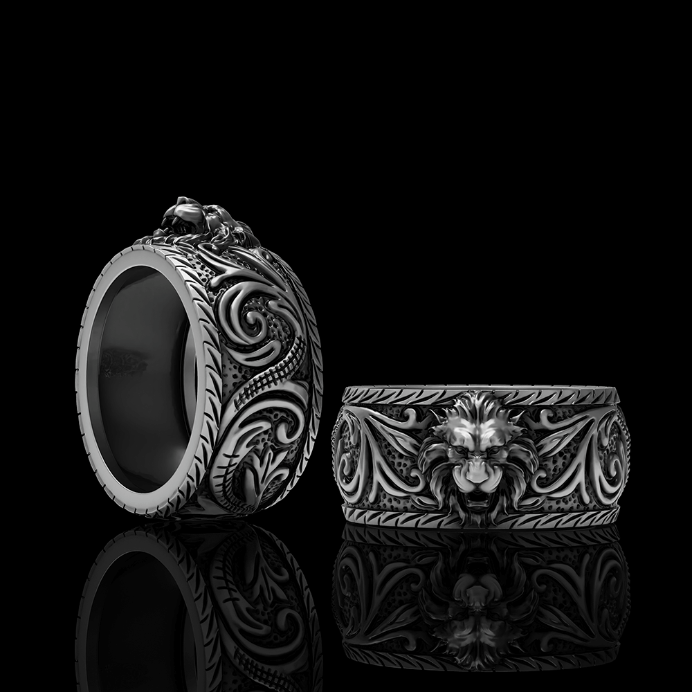 Domineer Lion Head Sterling Silver Animal Ring