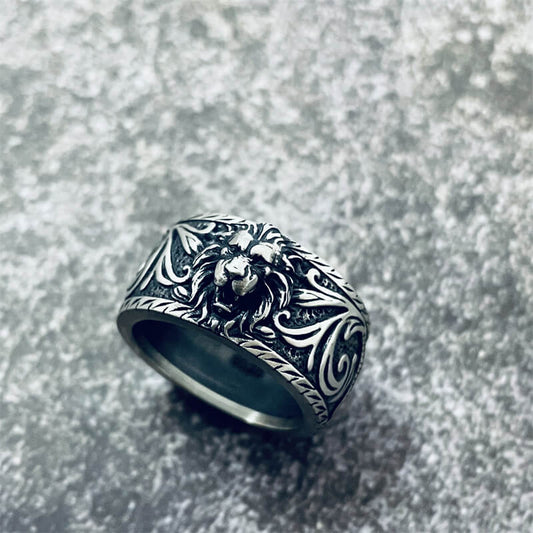 Domineer Lion Head Sterling Silver Animal Ring