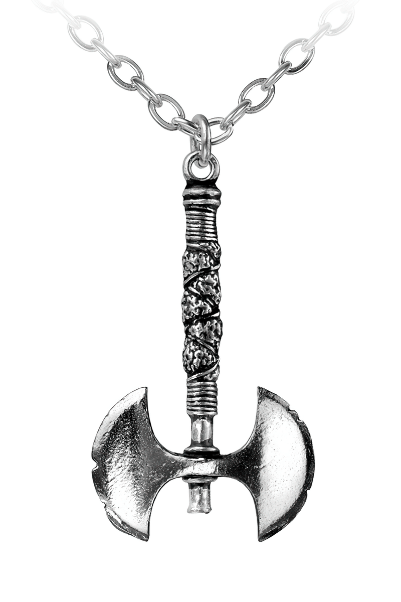 Double Axe Pendant Pewter With Barbarian Edge