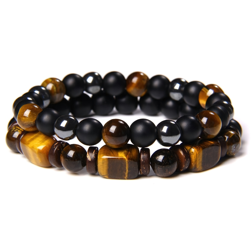 Double Color Bracelet for and / Beads Stone Bangle / Hand Jewelry