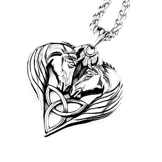 Double Horse of Heart Shaped Pendant / Necklace of Stainless Steel
