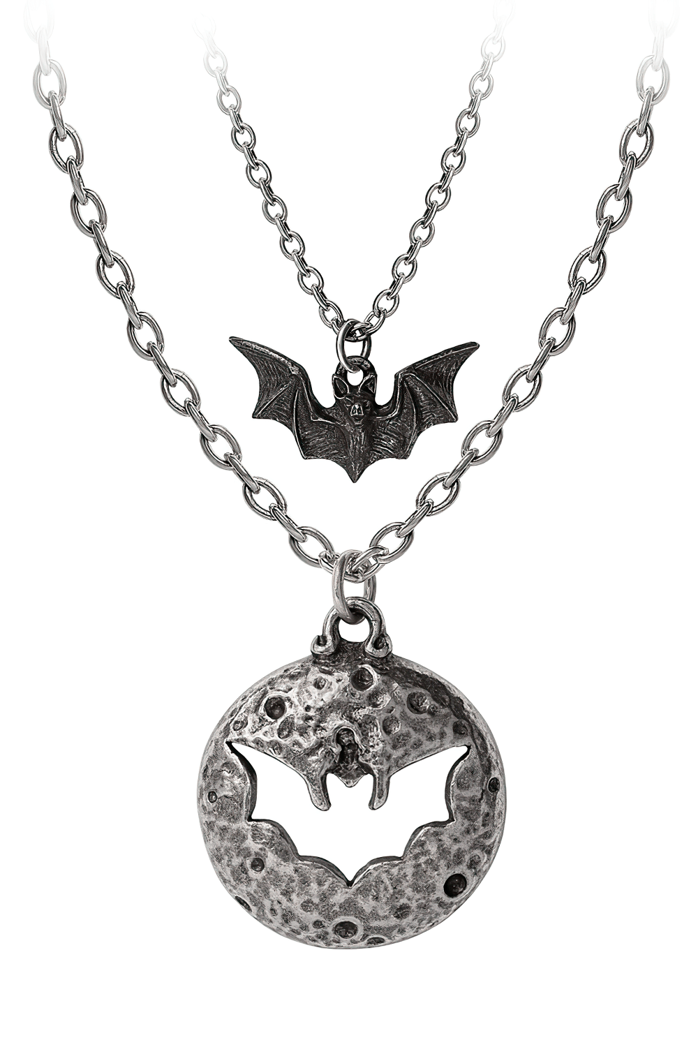 Double Moon and Bat Pendant With Gothic Charm