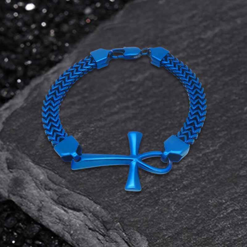 Double-row Chain Ankh Cross Stainless Steel Bracelet