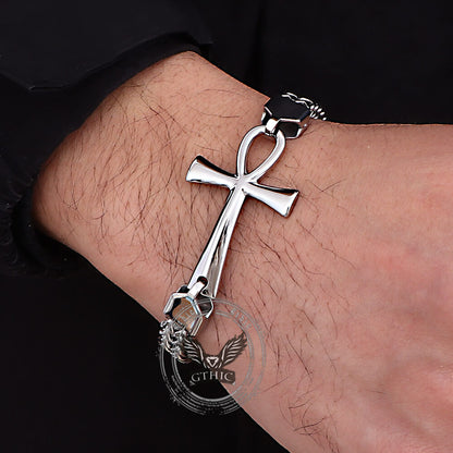 Double-row Chain Ankh Cross Stainless Steel Bracelet