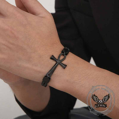 Double-row Chain Ankh Cross Stainless Steel Bracelet