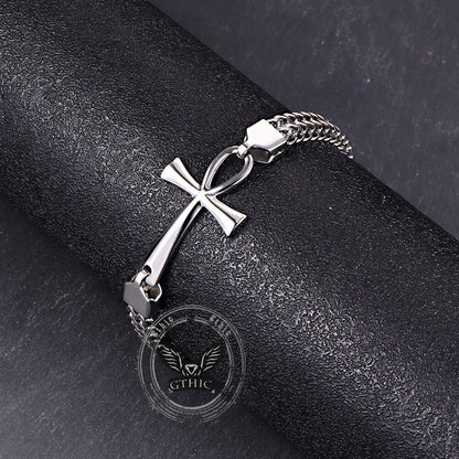 Double-row Chain Ankh Cross Stainless Steel Bracelet