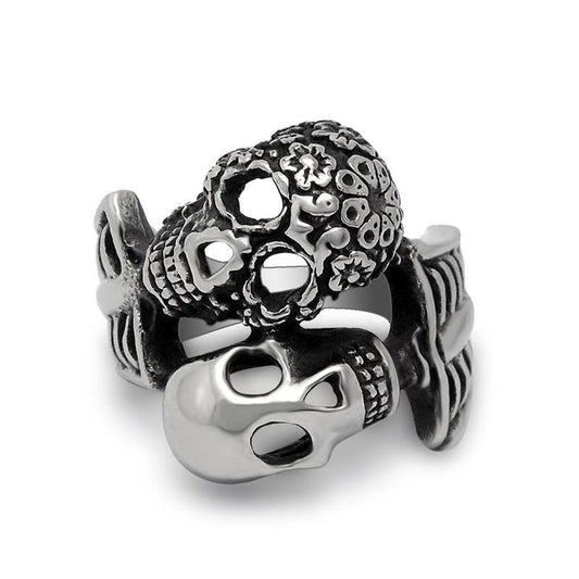 Double Skull Ring / Unique Design Stainless Steel Rings for Rocker / Biker Jewelry
