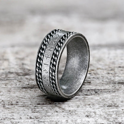 Double Chain Runes Stainless Steel Viking Ring