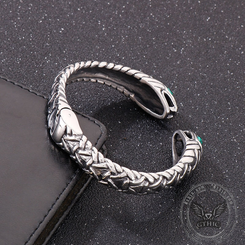 Double Headed Snake Stainless Steel Open Bracelet