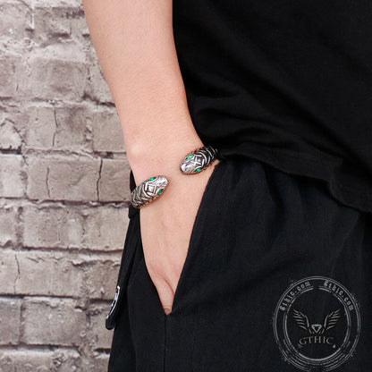 Double Headed Snake Stainless Steel Open Bracelet
