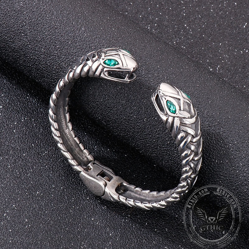 Double Headed Snake Stainless Steel Open Bracelet