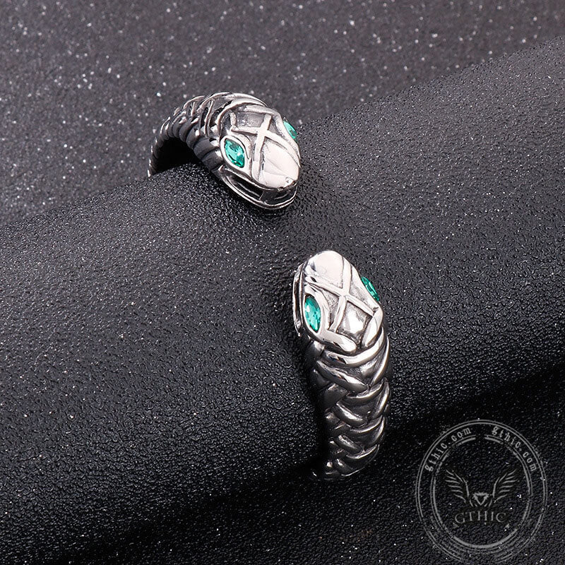 Double Headed Snake Stainless Steel Open Bracelet