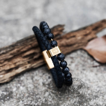 Double Layer Cross Turquoise Stainless Steel Bracelet