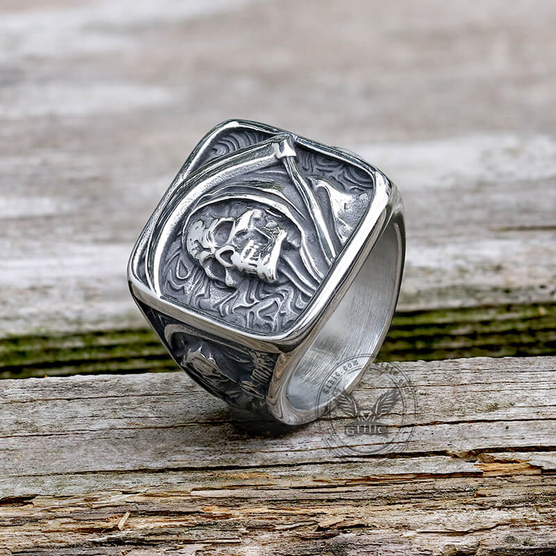 Grim Reaper Skull Stainless Steel Square Ring