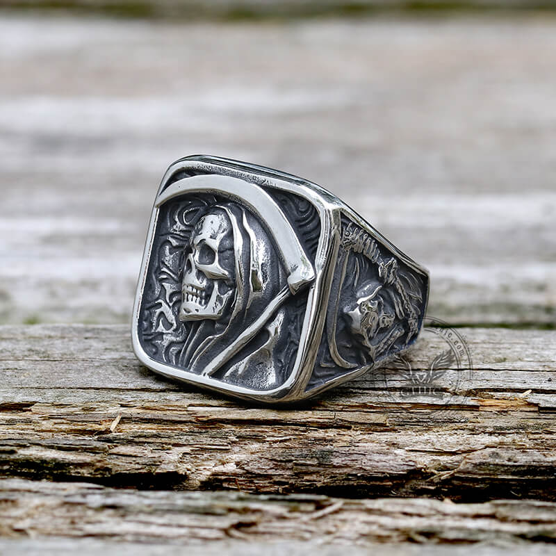 Grim Reaper Skull Stainless Steel Square Ring