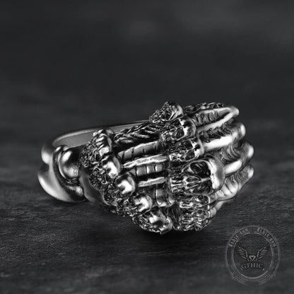 Double Row Skull Claw Sterling Silver Brass Ring