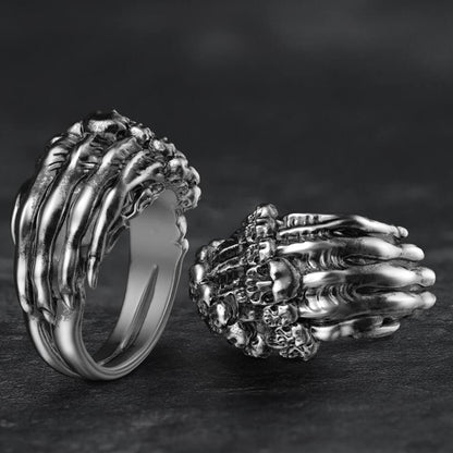 Double Row Skull Claw Sterling Silver Brass Ring