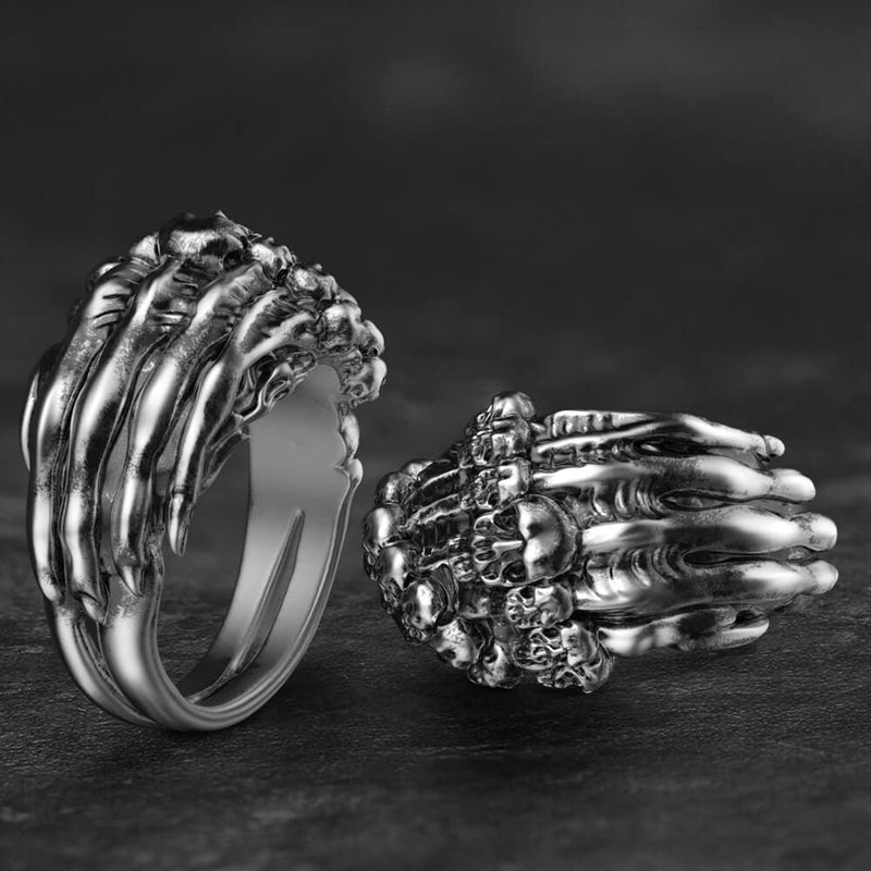 Double Row Skull Claw Sterling Silver Brass Ring