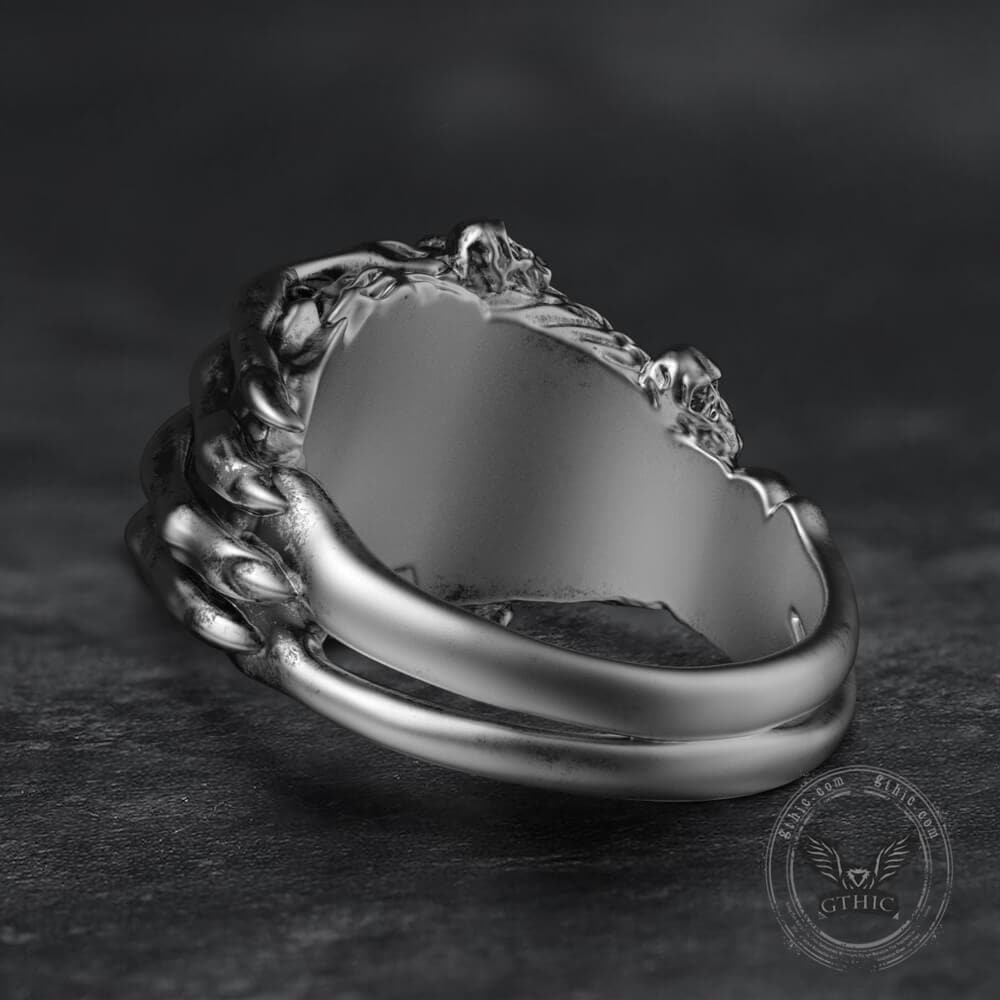 Double Row Skull Claw Sterling Silver Brass Ring