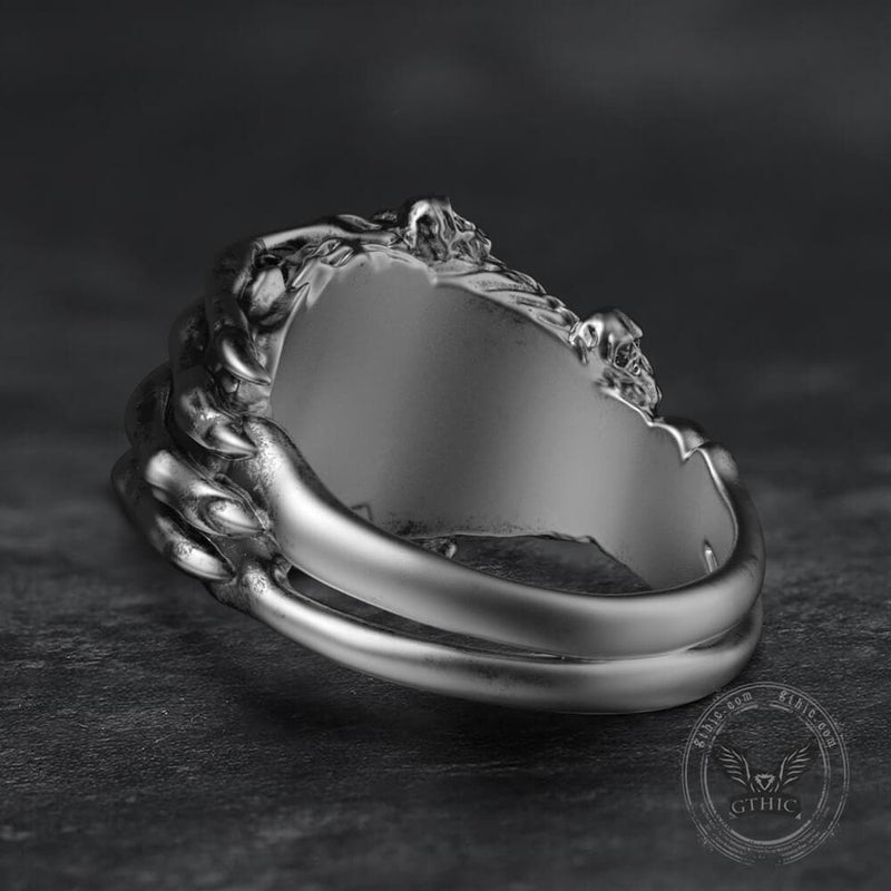 Double Row Skull Claw Sterling Silver Brass Ring