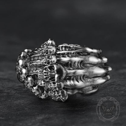 Double Row Skull Claw Sterling Silver Brass Ring